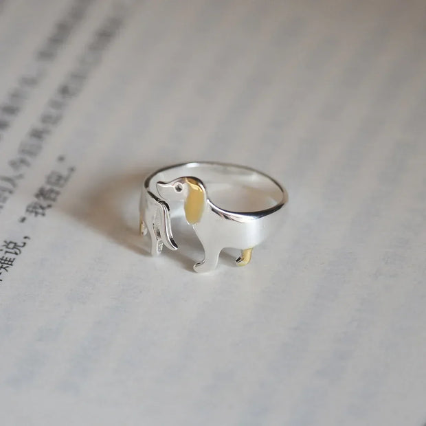 Silver Dachshund Adjustable Ring