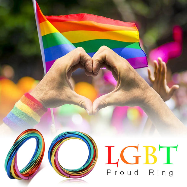 Rainbow Pride Ring – Triple Interlocked Stainless Steel