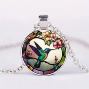 Hummingbird Glass Dome Pendant Necklace