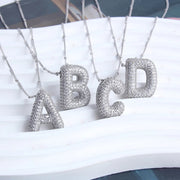 Bubble letter initial necklace set | White Gold