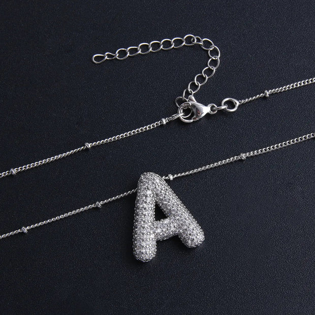 Bubble letter initial necklace set | White Gold