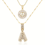 Pave letter initial necklace set | White Gold