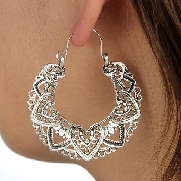 Boho Lotus Hoop Earrings
