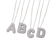 Bubble letter initial necklace set | White Gold