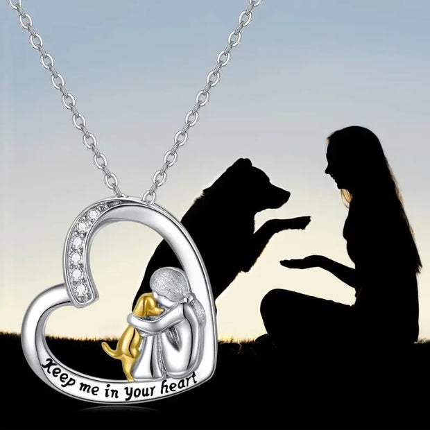925 Sterling Silver Necklace – Heart & Dog Design with Zirconia