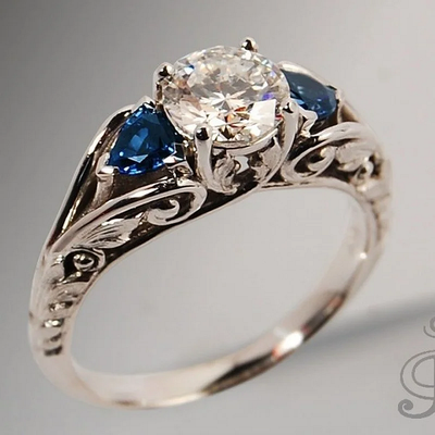 Vintage blue and white crystal ring