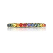 Rainbow Sapphire Half Eternity Ring – 14K Gold Band with Natural Sapphires
