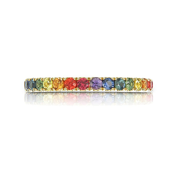 Rainbow Sapphire Half Eternity Ring – 14K Gold Band with Natural Sapphires