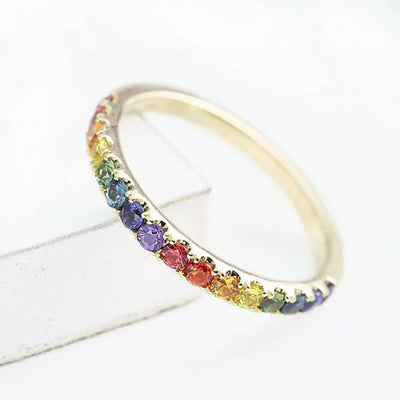 Rainbow Sapphire Half Eternity Ring – 14K Gold Band with Natural Sapphires