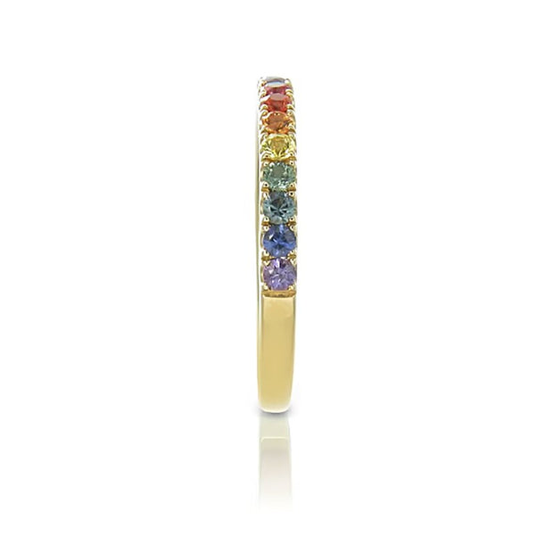 Rainbow Sapphire Half Eternity Ring – 14K Gold Band with Natural Sapphires