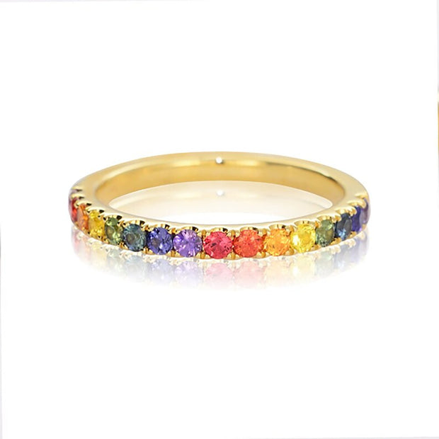 Rainbow Sapphire Half Eternity Ring – 14K Gold Band with Natural Sapphires