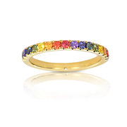 Rainbow Sapphire Half Eternity Ring – 14K Gold Band with Natural Sapphires