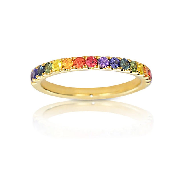 Rainbow Sapphire Half Eternity Ring – 14K Gold Band with Natural Sapphires