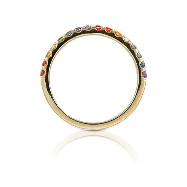 Rainbow Sapphire Half Eternity Ring – 14K Gold Band with Natural Sapphires