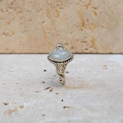 Moonstone Ring with oval stone in boho style 925 sterling silver handmade