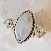 Moonstone Ring with oval stone in boho style 925 sterling silver handmade