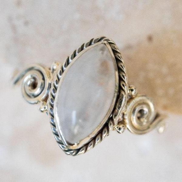 Moonstone Ring with oval stone in boho style 925 sterling silver handmade