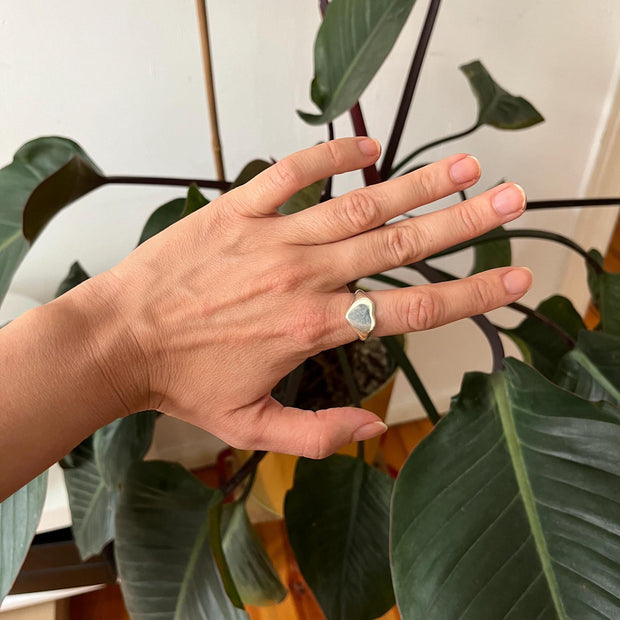 925 Sterling Silver Heart Signet Ring Handmade - Love Ring