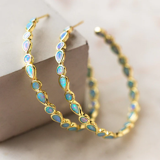 Paige - Vintage Blue Opal Ring Earrings