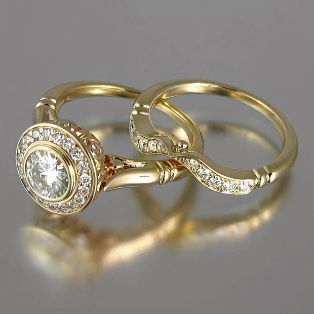 Timeless Gold & Sparkling Zirconia Ring Set