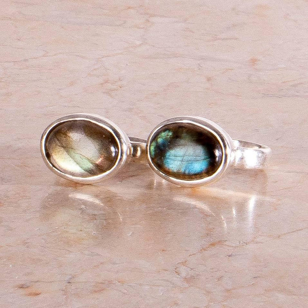 Large Oval Labradorite Ring 925 Sterling Silver