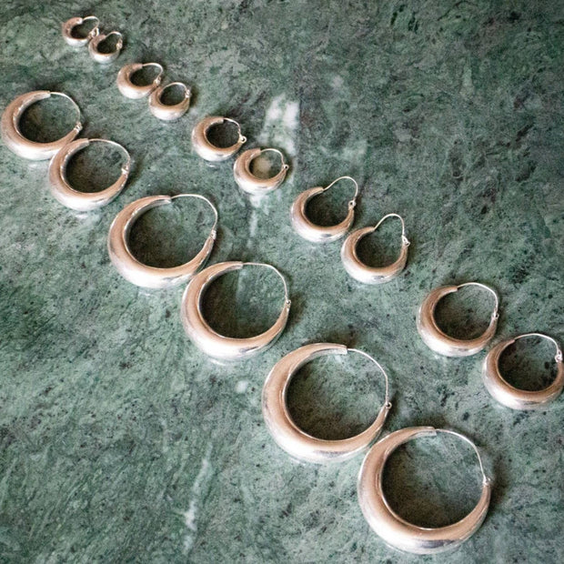 Wide Chunky Silver Plated Hoop Earrings Various Sizes Handmade