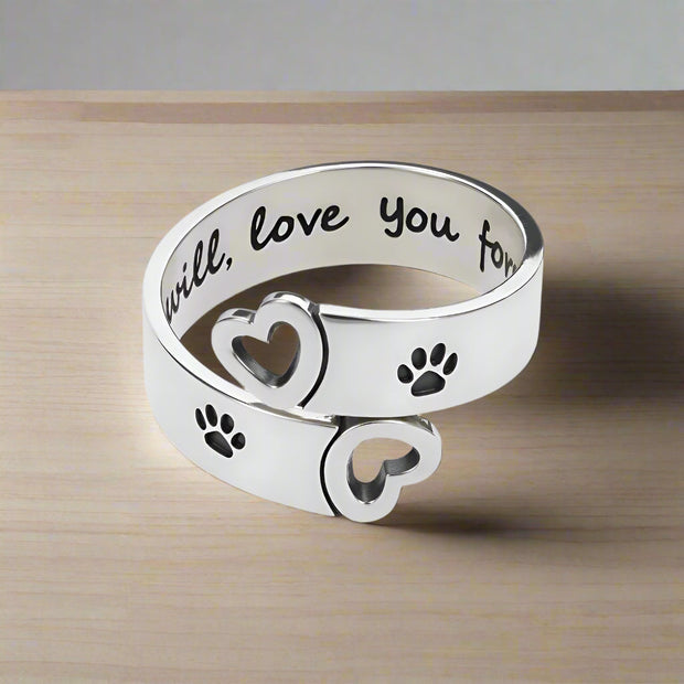 Adjustable Paw & Heart Twist Ring