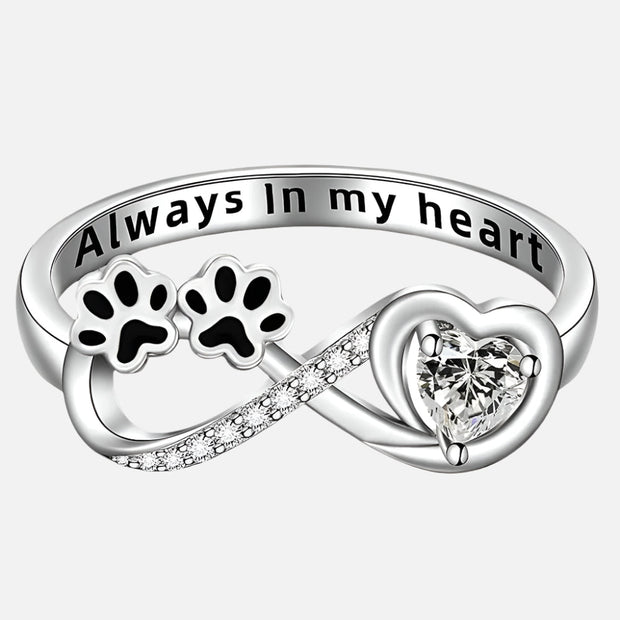 Zirconia Paw Ring with Heart and Infinity Design