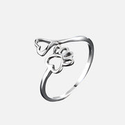 Adjustable Paw & Heart Silver Ring