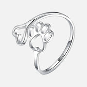 Paw & Heart Ring Adjustable 925 Sterling Silver