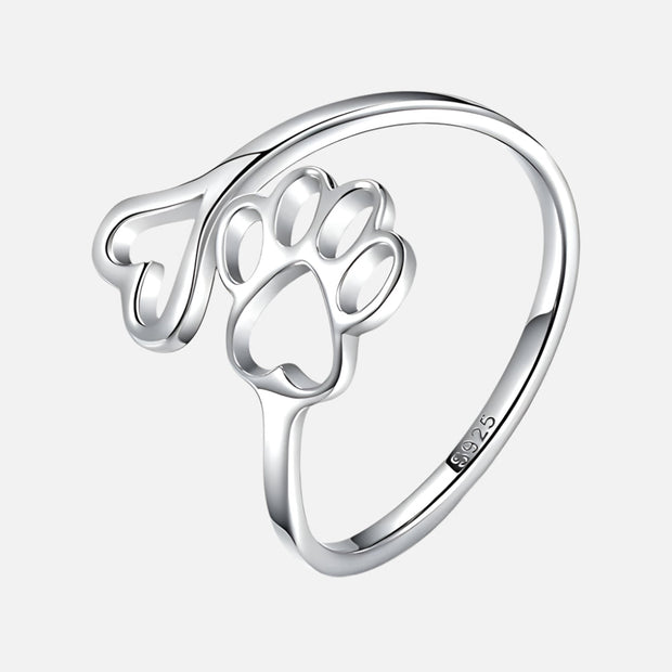 Paw & Heart Ring Adjustable 925 Sterling Silver
