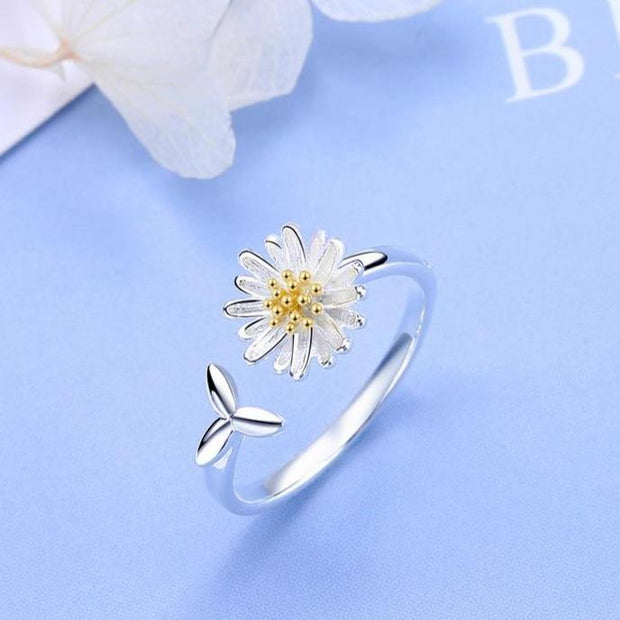 Joy - Adjustable Silver Sunflower Ring
