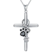 925 Sterling Silver Paw & Cross Necklace